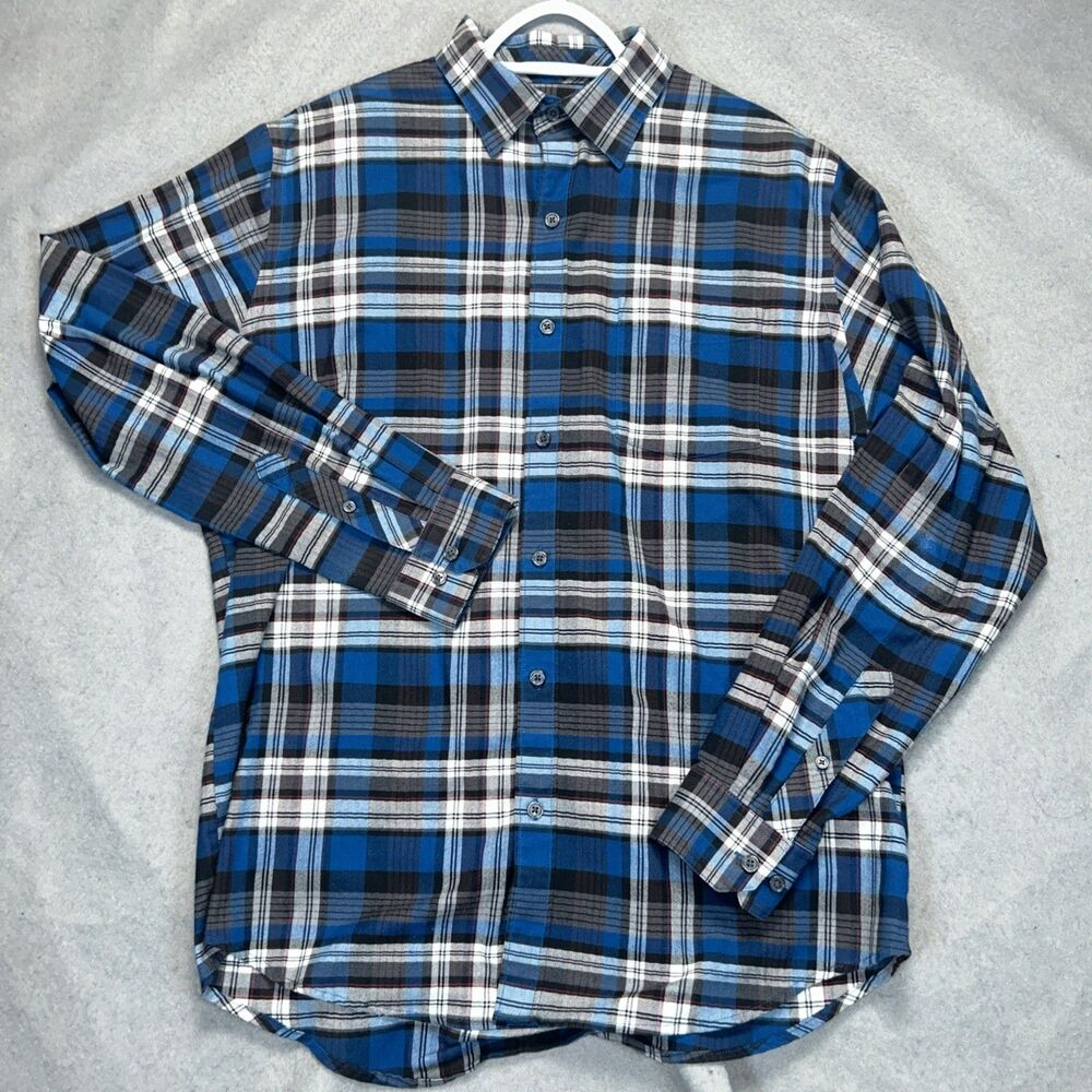 VAN HEUSEN Mens Classic Fit Flex Button Down Shirt Medium 15-15.5 Blue Plaid